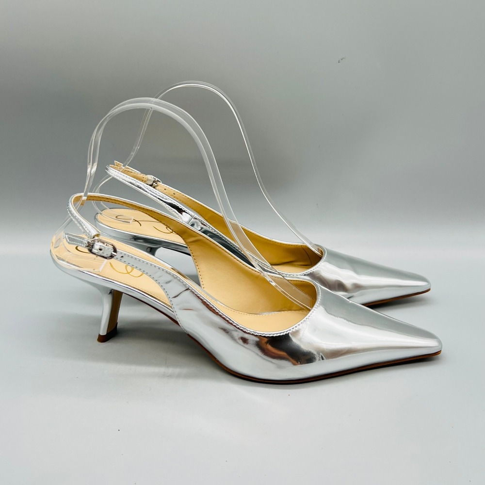 Sam Edelman Shoes Womens 8.5 Metallic Silver Bianka Sling Pointed Toe Heel Pumps
